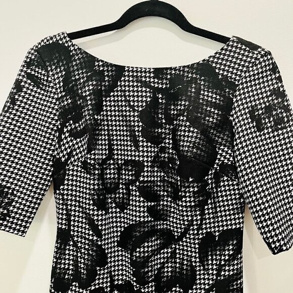 Donna Ricco Black and White Houndstooth Floral Cocktail Sheath Dress Knee length - Picture 3 of 7